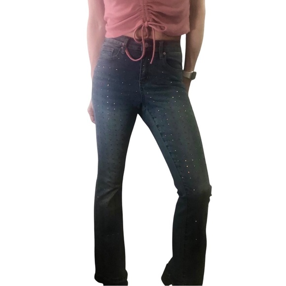 Ashley Mason Flare Mid-rise Jeans Sz 25 Crystal Embellish Rebel Chic Glam Glitz - Picture 1 of 11
